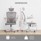Monhey Office Chair Ergonomic Desk Chair with Lumbar Support&Headrest&Flip-up Arms Height Adjustable Rocking Swivel High Back Computer Chair Warm Taupe Mesh Study Chair (02White+Grey)