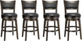 PrimeZone Swivel Bar Stools Set of 4, 24 Inch Counter Height Barstools, Black Faux Leather Bar Stool with High Backrest & Solid Wood Leg & Wrap-Around Footrest, Counter Stools for Kitchen Island, Pub