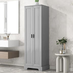 Tall Freestanding Storage Cabinet, Multi-Purpose Floor Organizer with 2 Doors & 5 Adjustable Shelves for Bathroom, Office, Living Room, Grey