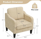 Accent Chairs Set of 2, Upholstered Living Room Chairs with Side Pocket, Mid Century Modern Reading Chair for Bedroom, Comfy Armchair Single Sofa Side Chair for Office, Small Room, Light Brown