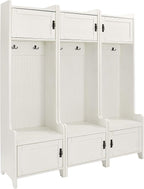 Crosley Furniture Fremont 3-Piece Hall Tree Entryway Set with Storage Cabinets and Coat Rack Hooks, Distressed White