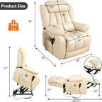 EDILLY Large Reclining Lift Chair, Dual Motor Massage Chair, Genuine Leather Recliner with Heating and Massage for Seniors, with Double Lumbar Cushion and Extended Footrest, USB Port(Beige)