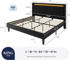 Allewie King Size LED Bed Frame with Charging Station, Velvet Upholstered Platform Bed with Geometric Wingback Headboard, Modern Frame with No Box Spring Needed, Easy Assembly, Black