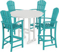 POLYWOOD® Palm Coast 5-Piece Round Farmhouse Bar Set in Aruba/White