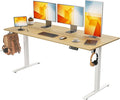 63 x 28 inch Electric Standing Desk Adjustable Height with 4 Wheels, 4 Memory Height Settings, 2 Headphone Hook, for Home Office, Splice Board Oak