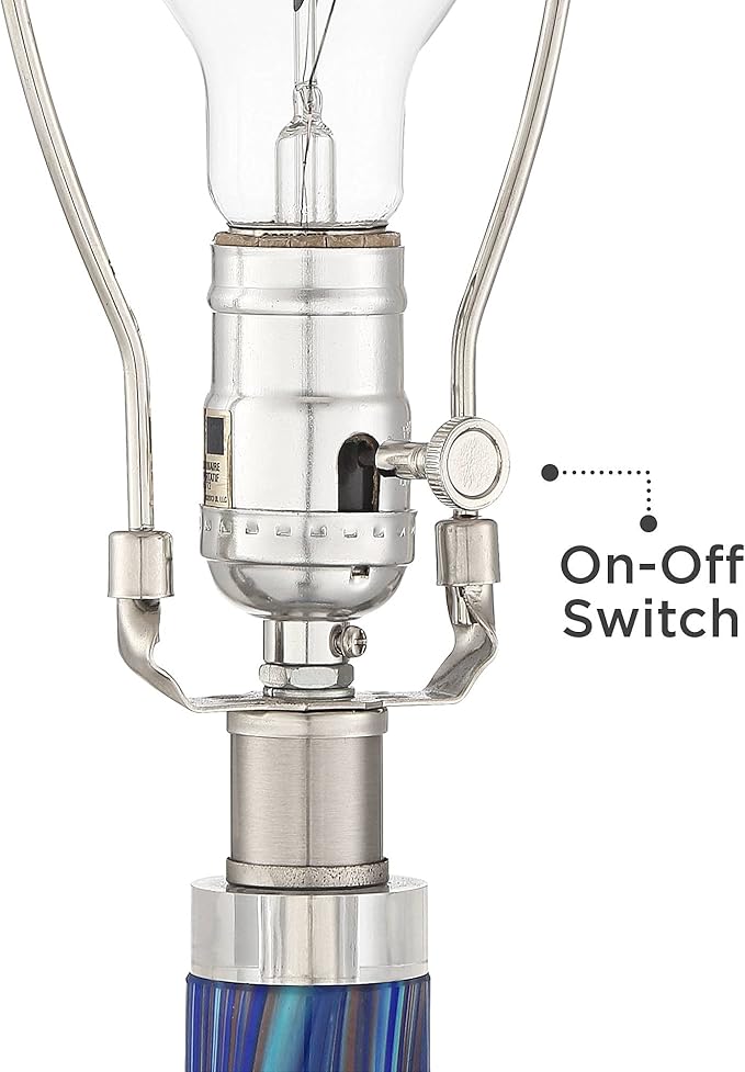 Possini Euro Design Taylor Modern Coastal Table Lamp with Square Riser 30.5" Tall Blue Art Glass White Fabric Shade for Living Room Bedroom House Bedside Nightstand Home Office (Color May Vary)