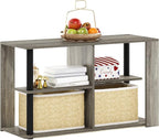 Furinno Romain Narrow End Table with Shelves, French Oak/Black