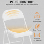 SEALAMB 6 Pack White Folding Chairs with Padded Seats & Cushion, Durable Metal Foldable Chairs for Wedding Party, Commercial Chairs for Office School Church Events, 330lb Capacity (White-PU, 6 Pack)