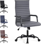 Office Desk Chair, Ergonomic Conference Room Chairs, PU Leather Executive Ribbed Computer Chair, Swivel Rolling Chair for Home Office