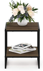 FURINNO Camnus Modern Living 2-Tier End Table, Columbia Walnut, 15.9 in x 15.75 in x 18 in