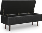 SIMPLIHOME Shay 48 inch Wide Mid Century Modern Rectangular Storage Ottoman in Distressed Black Vegan Faux Leather, Assembled, for The Living Room, Entryway and Family Room