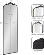 Kate and Laurel Arendahl Vintage Arched Tall Panel Mirror, 18 x 58, Antique Black, Traditional Baroque Full Length Mirror with Ornate Garland Inspired Crown for Bedroom
