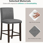 COSTWAY Bar Stools Set of 2, 25.5” Linen Fabric Armless Counter Height Chair with Back, Kitchen Island Breakfast Chair for Dining Room, Party Room & Restaurant (2, Grey)