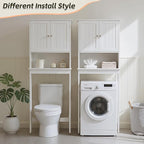 Over The Toilet Storage Cabinet, Behind Toilet Bathroom Organizer with Adjustable Shelves, Above Toilet Organizers with Barn Door, Space Saver for Restroom, Bathroom, Laundry