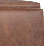 SIMPLIHOME Natasha 18 inch Wide Contemporary Square Mid Century Storage Ottoman with Tray in Distressed Saddle Brown Vegan Faux Leather, Assembled, For the Living Room, Entryway and Family Room