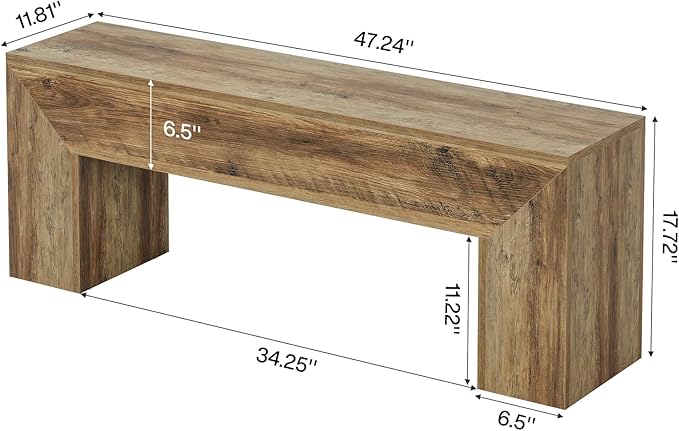 Tribesigns 47'' Wooden Entryway Bench, Farmhouse Entry Bench Seat, Indoor End of Bed Bench with Storage Capability for Living Room, Bedroom, Hallway, Easy Assembly, Oak Brown