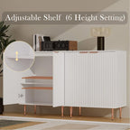 EOYUTLLY White Fluted Buffet Storage Cabinet,Wood Sideboard Buffet Cabinet with Adjustable Shelf & Rose Gold Colored Metal Legs, Accent Cabinet for Living Room,Kitchen, Assemble Easily