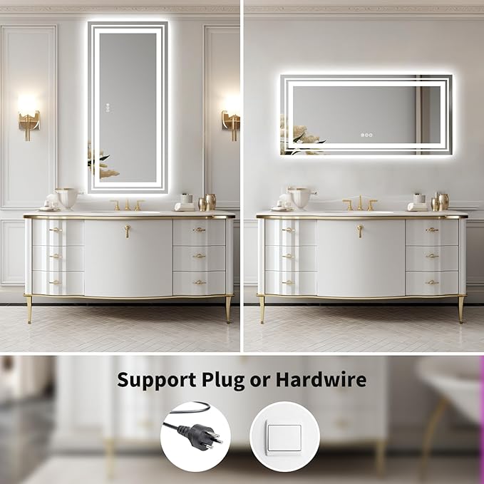 WTTY 96"x36" LED Bathroom Mirror with Lights, Large Dimmable LED Wall Mirrors, Backlit + Front Lit, Lighted Bathroom Vanity Mirror for Wall, Anti-Fog, Memory Function, Shatter-Proof, ETL Listed