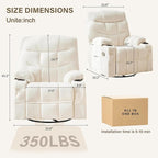 Manual Rocker Recliner Chair, 360°Swivel Recliner Chairs for Adults, Single Recliner Seat with Cup Holders,Upholstered Fabric Lazy Boy Recliner,White