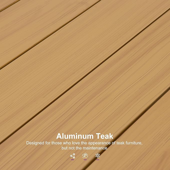 PURPLE LEAF Outdoor Dining Set for 8 All-Weather Aluminum 9 Piece Furniture Sets with Woodgrain Large Square Table and Rope Weave Chairs Included Cushions for Backyard Indoor Patio Set Teak Color