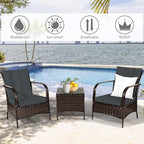 COSTWAY 3 Pieces Patio Rattan Furniture Set, Outdoor Conversation Chair Set with Coffee Table & 2 Cushions for Backyard, Porch, Poolside, Lawn, Garden, Grey