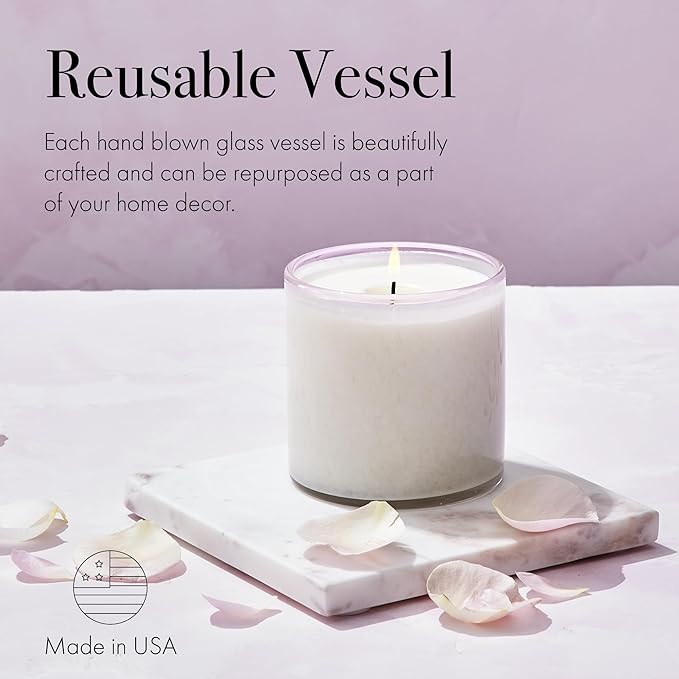 LAFCO New York Signature Candle, Blush Rose - 15.5 oz - 90-Hour Burn Time - Reusable, Hand Blown Glass Vessel - Made in The USA