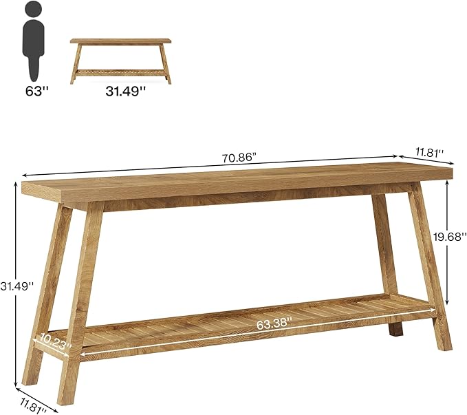 Tribesigns Farmhouse Console Entryway Table: 70.9 Inches Extra Long Console Table for Entryway, 2-Tier Narrow Wood Foyer Sofa Couch Table for Hallway, Entrance, Living Room, Yellow Brown