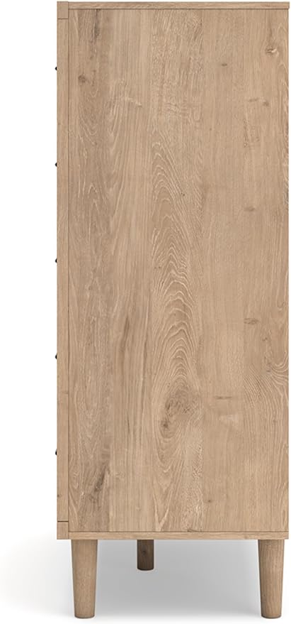 Signature Design by Ashley Cielden Contemporary Chest of Drawers with Textured Cane Details and 5 Drawers, Bronze Knobs, Wood, 52.48" High, Light Brown
