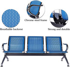 Kinsuite 3-Seat Reception Chairs - Waiting Room Chairs with Arms & Stainless Steel Frame, Waiting Room Bench Lobby Chairs for Office Airport Bank Hospital, Blue