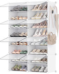 SONGMICS Shoe Rack Organizer, 8-Tier Shoe Storage Cabinet for Closet and Entryway, Holds 32 Pairs of Shoes, Adjustable, Cloud White and Trasparent ULPC034W01