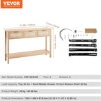 VEVOR Rattan Console Table, Entryway Table with 3 Storage Drawers, Hallway Table with Natural Rattan Sliding Door, Console Sofa Table for Living Room, Study, Entryway Or TV Wall, Natural