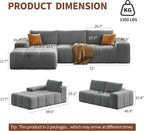 114” Oversized Modular Sectional Couch for Living Room, Chenille Boneless Couch L-Shape Cloud Sofa with Deep Seat and Chaise, Memory Foam Compressed Sofa for Living Room Furniture Bedroom Apartment