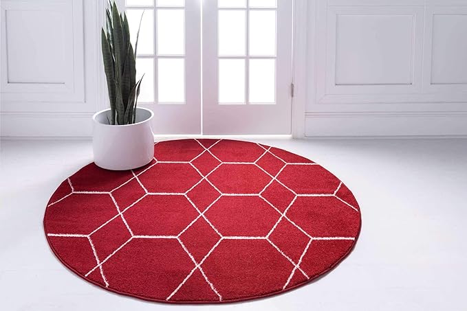 Unique Loom Trellis Frieze Collection Area Rug - Geometric (8' Round, Red/ Ivory)
