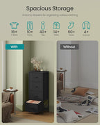 SONGMICS Dresser for Bedroom, Chest of Drawers, Steel, MDF, 4 Non-Woven Fabric Drawers, Storage Organizer Unit, Closet, Entryway, Ink Black and Ebony Black ULGS314B01S