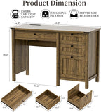 Executive Desk, Farmhouse Computer Desk with Drawers & Cabinet, Home Office Desk for Work Study Writing Workspace (Light Brown, 45")