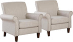 Prilinex Upholstered Living Room Chair Set of 2 - Large Comfy Fabric Accent Chair Single Sofa with Cushion, Rolled Armrest & Nailhead Trim, Mid Century Farmhouse Armchair for Bedroom, Office, Beige