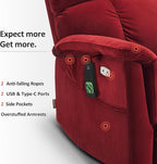MCombo Large-Wide Dual Motor Power Lift Recliner Chair, Massage and Dual Heating for Elderly People, Infinite Position, Fabric R7166 (Burgundy)
