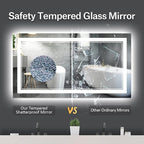 55x30 Inch LED Bathroom Mirror, Backlit and Front Light Anti-Fog Dimmable Memory Lighted Vanity Mirror, Large Shatterproof Wall-Mounted Led Mirror for Bathroom