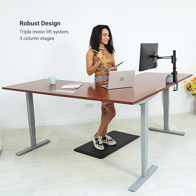 Progressive Desk Stand Up Height Adjustable Standing Desk - L Shaped 85" x 72" Corner Computer Rising Workstation Electric Table - Warm White, Black Frame