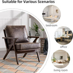 INZOY Mid-Century Modern Accent Chair with Wood Frame, PU Leather Living Room Chair and Soft Thick Padded Armchair for Living Room Bedroom Reception with Removable Upholstered Cushions, Dark Grey