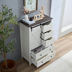 White Dresser for Bedroom with 5 Drawers, 48" Tall w/Sliding Barn Door, Farmhouse 5 Chest of Drawers for Bedroom, Hallway, Living Room, Dining Room, Antique White