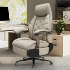 Kinnls Magnus Massage Office Chair with Ventilation and Heating,Leather Power Recliner Chair with Footrest,Big and Tall Ergonomic Comfy Home Office Desk Chairs High Back 500lbs (Light Gray)