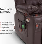 MCombo Dual Motor Small Power Lift Recliner Chair for Elderly, Lay Flat Lift Chair with Heat and Massage, Petite Lift Chair, Cup Holders, Faux Leather 7893 (Dark Brown, Small)