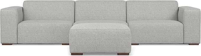 SIMPLIHOME Rex Modular Sofa and Ottoman Set in 100% Recycled Polyester Tightly Woven Performance Fabric, Pale Grey, 122-inch-wide 3-Seater Couch and Matching 34-inch-wide Ottoman for Living Room