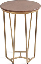 Kate and Laurel Solvay Round Metal and Wood Side Table; 16 x 16 x 24; Walnut and Antique Brass; Mid-Century Modern Bedroom Nightstand Table with Solid Mango Wood Tabletop and Iron Base