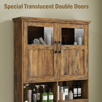 Vabches Over The Toilet Storage Cabinet With Double Doors & Paper Holder Stand, Freestanding Shelf Space Saver With Anti-Tip Design & Adjustable Shelf, Brown