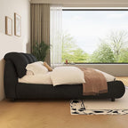 Queen Size Upholstered Platform Bed with Oversized Padded Backrest and Solid Wood Frame for Bedroom, Apartment Room, Black
