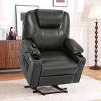 MCombo Oversized Power Lift Recliner Chair for Elderly, Lift Chair with Heat and Massage for Big and Tall, USB&Type C Ports, Cup Holders, Faux Leather R7510 (Grey, Large-Wide)