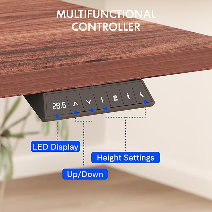 FLEXISPOT EN2 Whole-Piece Standing Desk with Clamp Power Strip, 55 x 28 Electric Stand Up Height Adjustable Desk with Cable Management (White Frame + 55" Mahogany Top, 2 Packages)