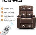 Power Swivel Rocker Recliner Massage Chair for Adults, Electric Rocking Recliner Glider Chairs for Living Room with USB and Type-C Ports,Fabric Reclining Sofa Chair (Mocha Brown)